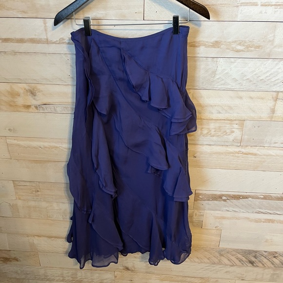 NWT Anthropologie size 2 A-line ruffle slit midi skirt in blue - Picture 8 of 9